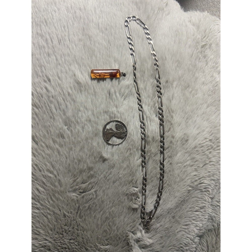 Silver 925 Figaro Chain & Silver Pendants Lot